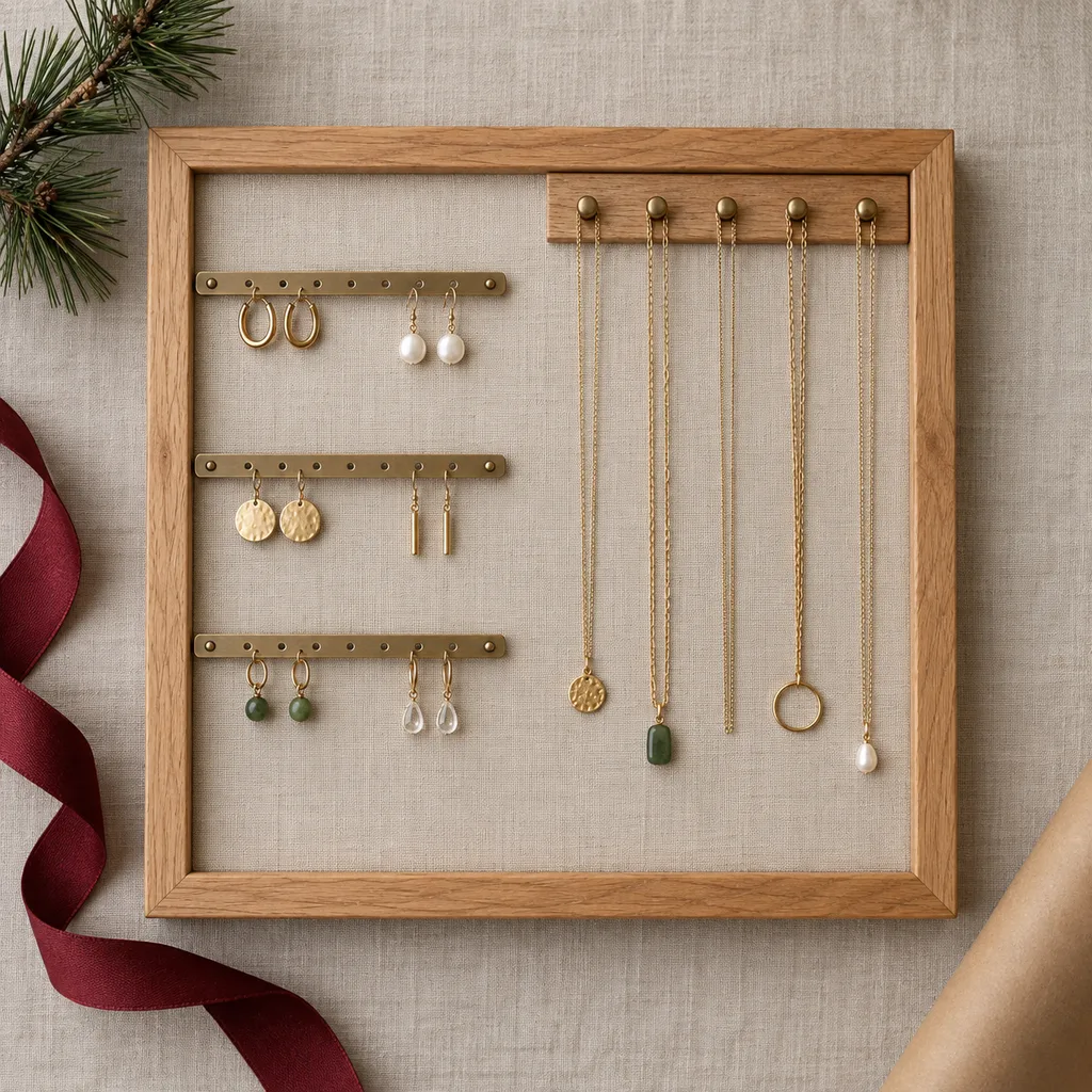 Representative photo-style image of wall jewelry organizer — generated, not a specific product