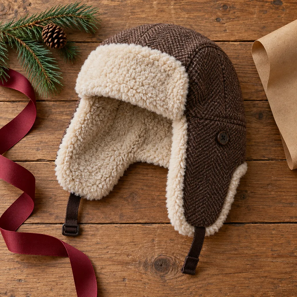 Representative photo-style image of warm trapper hat with earflaps — generated, not a specific product