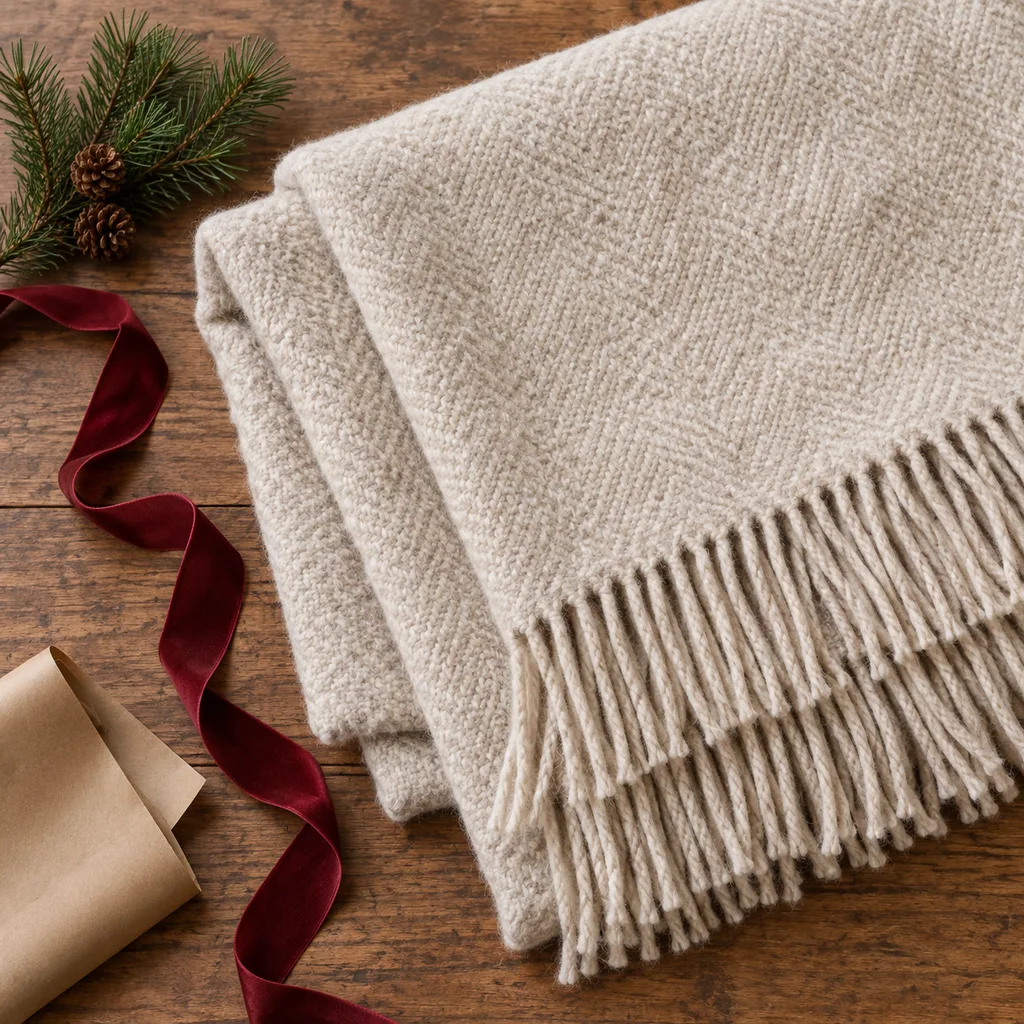 Representative photo-style image of warm wool blend sofa throw — generated, not a specific product