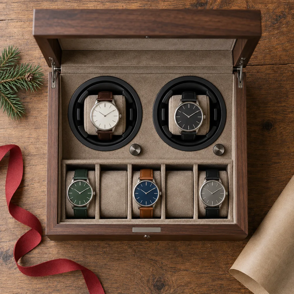 Representative photo-style image of watch winder with storage — generated, not a specific product