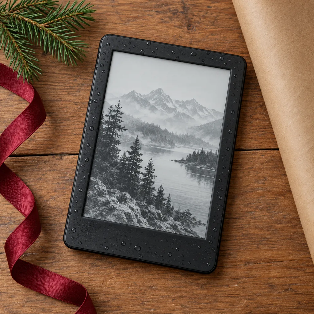 Representative photo-style image of water-resistant electronic reader — generated, not a specific product