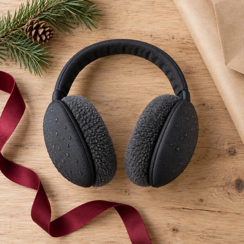 Representative photo-style image of water-resistant outdoor earmuffs — generated, not a specific product