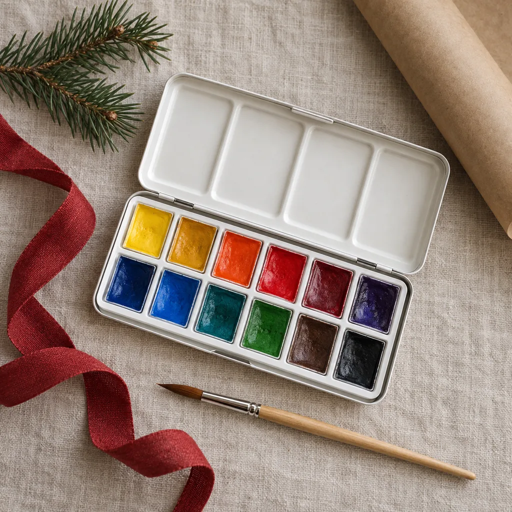 Representative photo-style image of watercolor paint set — generated, not a specific product