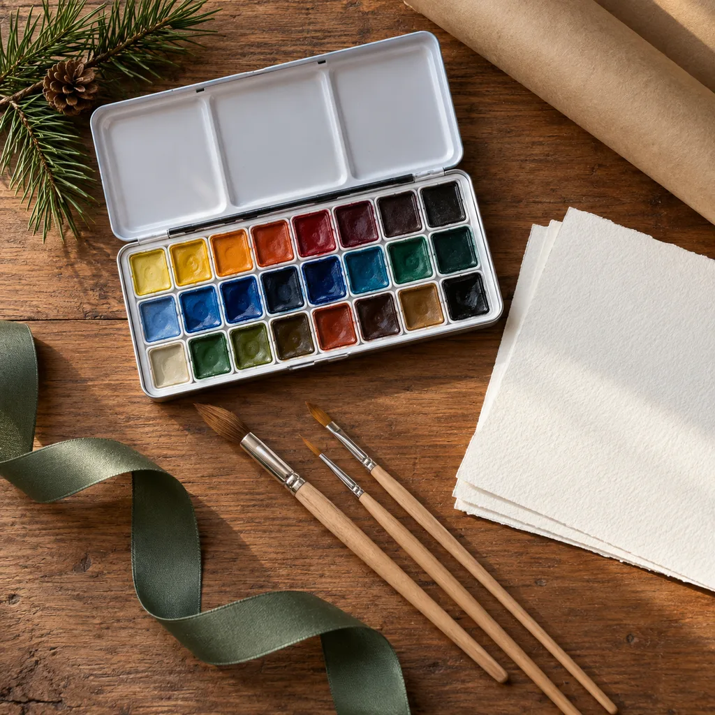 Representative photo-style image of watercolor painting kit — generated, not a specific product