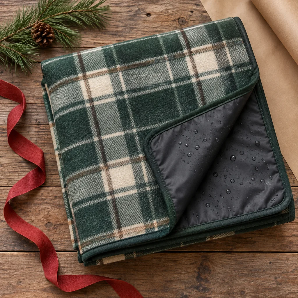 Representative photo-style image of waterproof outdoor picnic blanket — generated, not a specific product