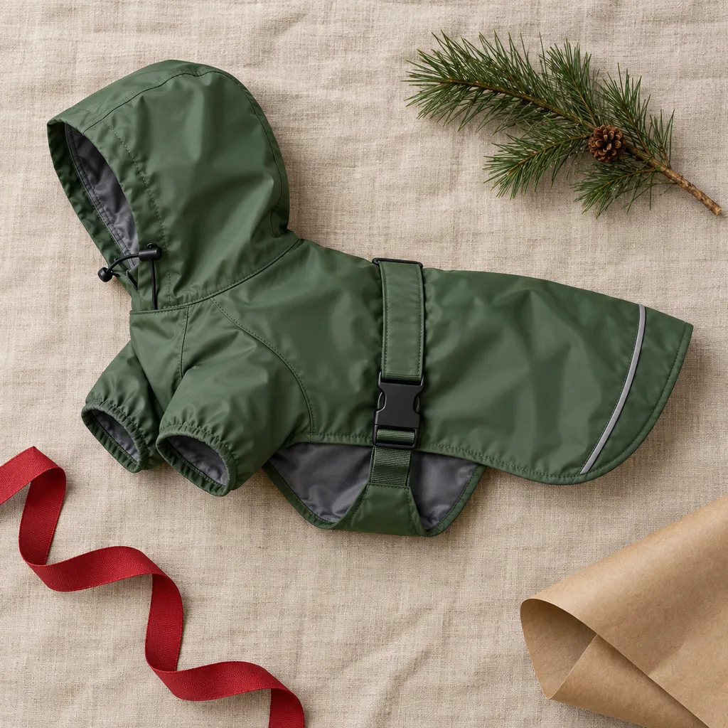 Representative photo-style image of waterproof pet rain jacket — generated, not a specific product
