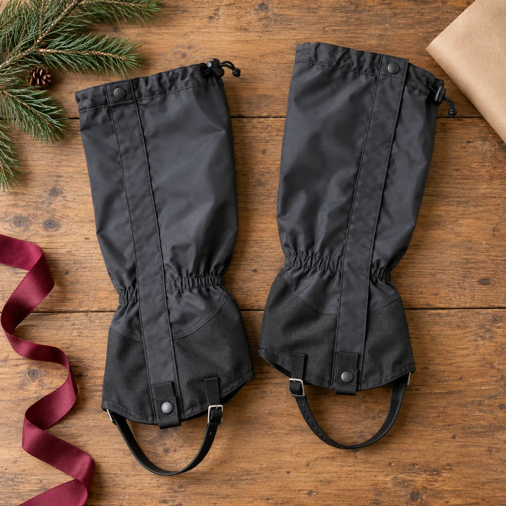 Representative photo-style image of waterproof snow gaiters — generated, not a specific product