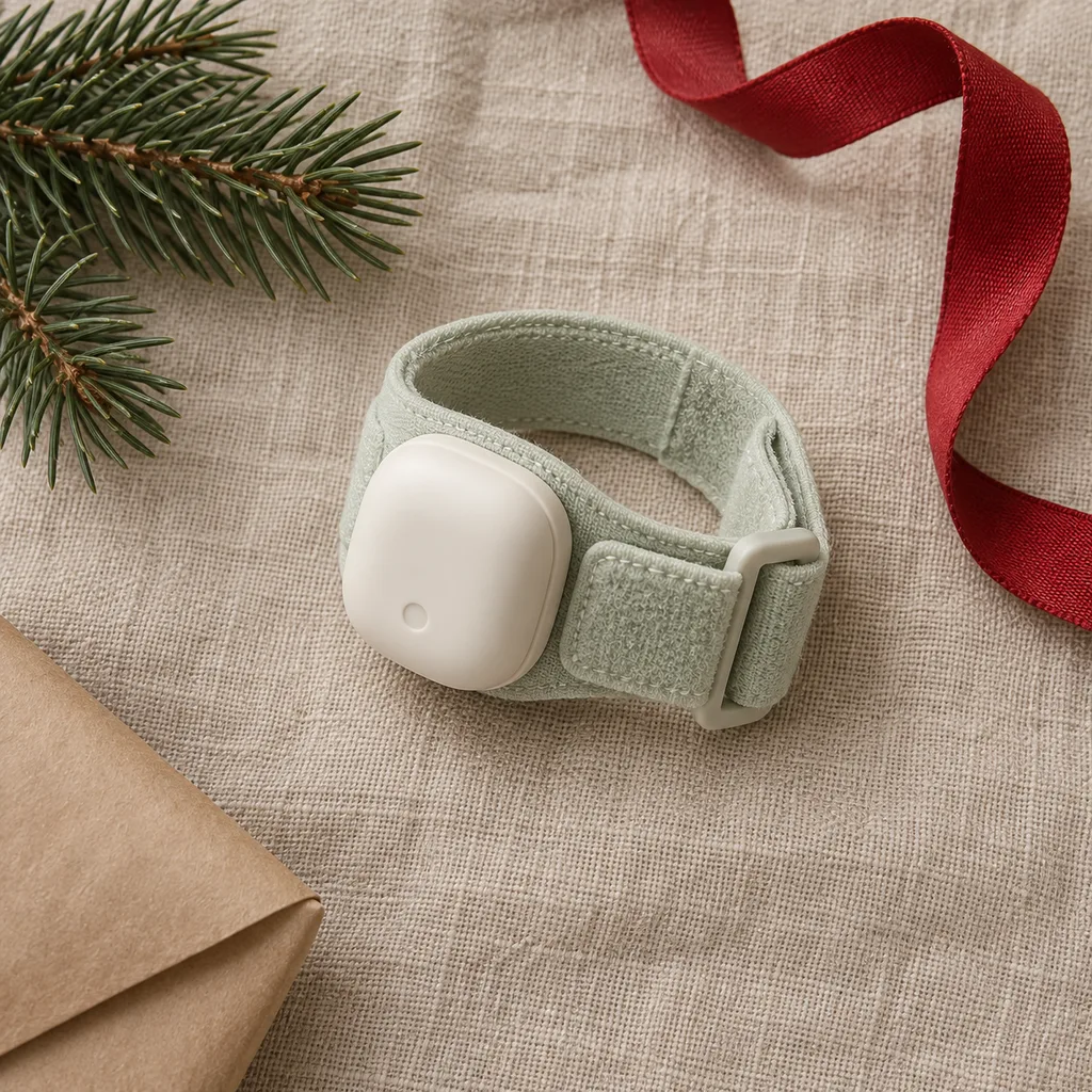 Representative photo-style image of wearable infant health monitor — generated, not a specific product