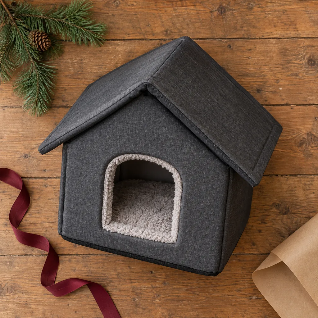 Representative photo-style image of weatherproof insulated outdoor cat house — generated, not a specific product