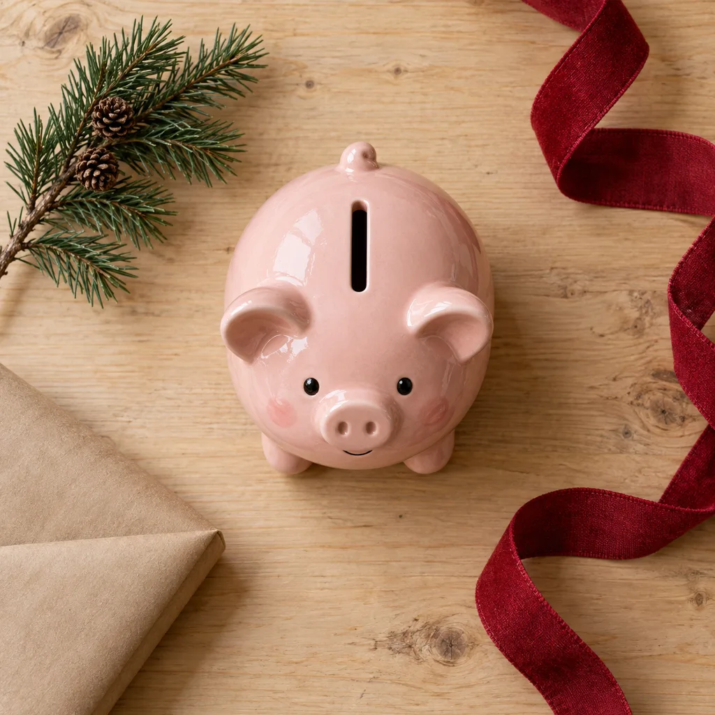 Representative photo-style image of whimsical character savings bank — generated, not a specific product