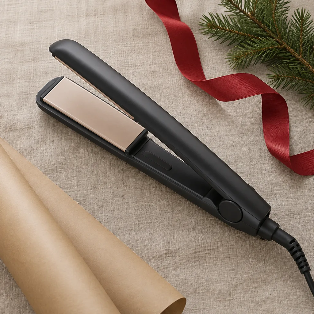 Representative photo-style image of wide plate hair straightener — generated, not a specific product