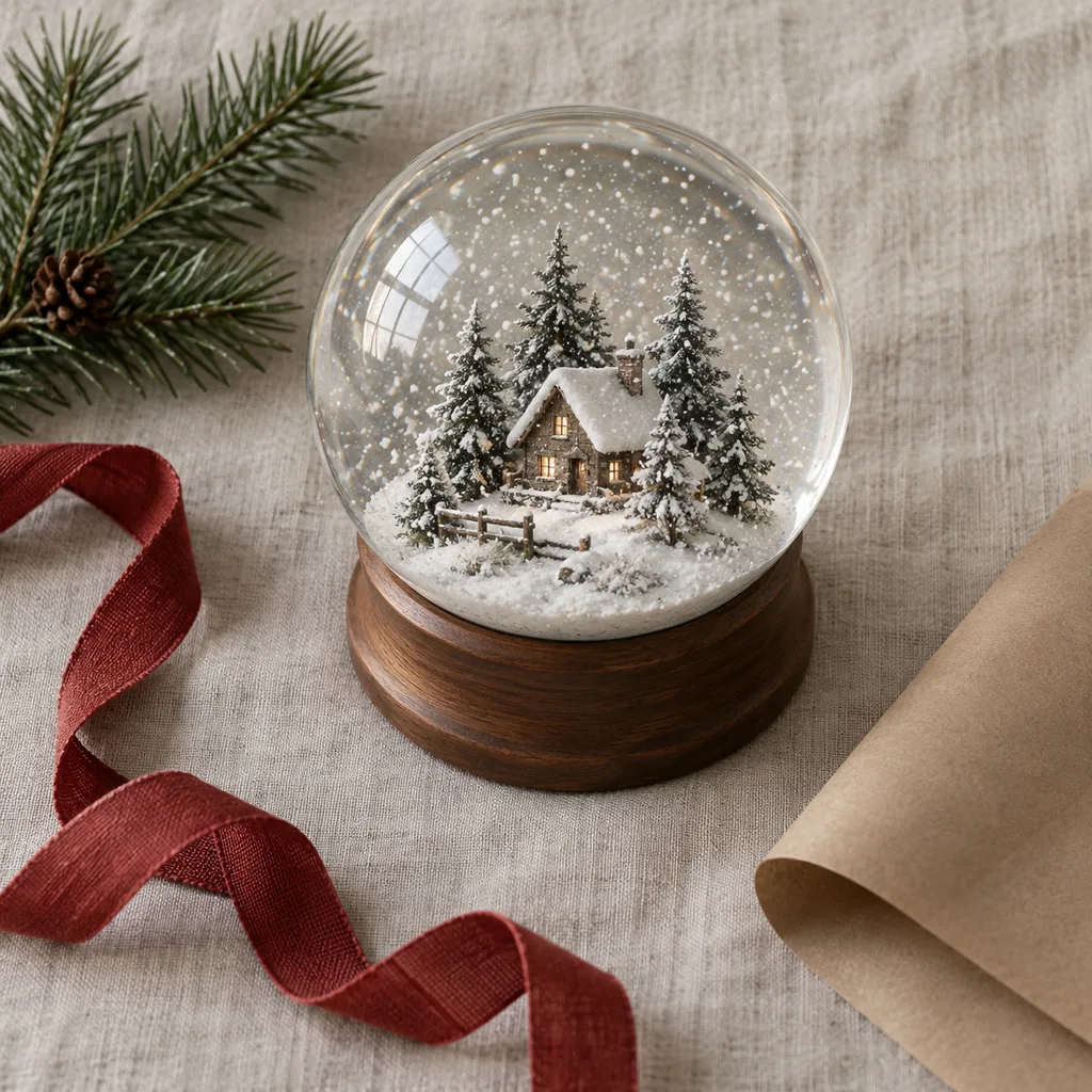 Representative photo-style image of winter scene snow globe — generated, not a specific product