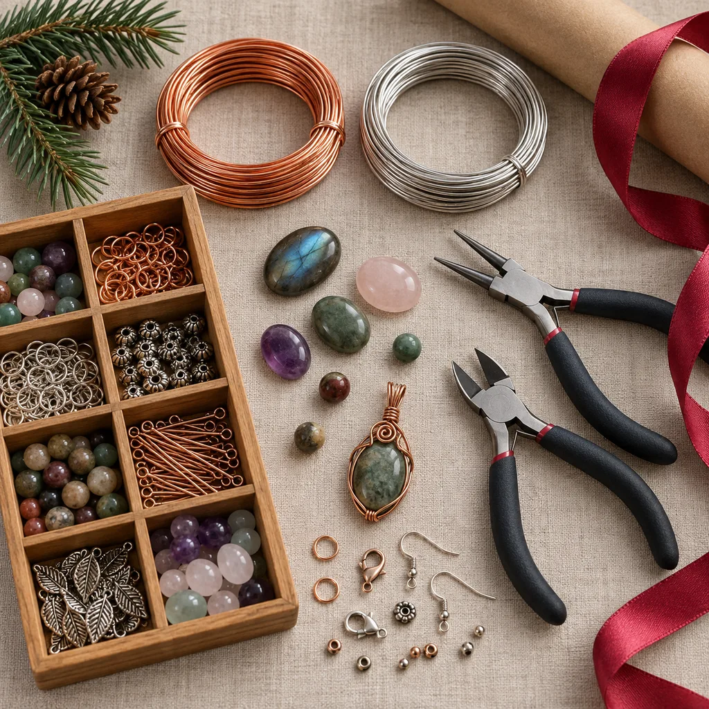 Representative photo-style image of wire wrapping jewelry craft kit — generated, not a specific product