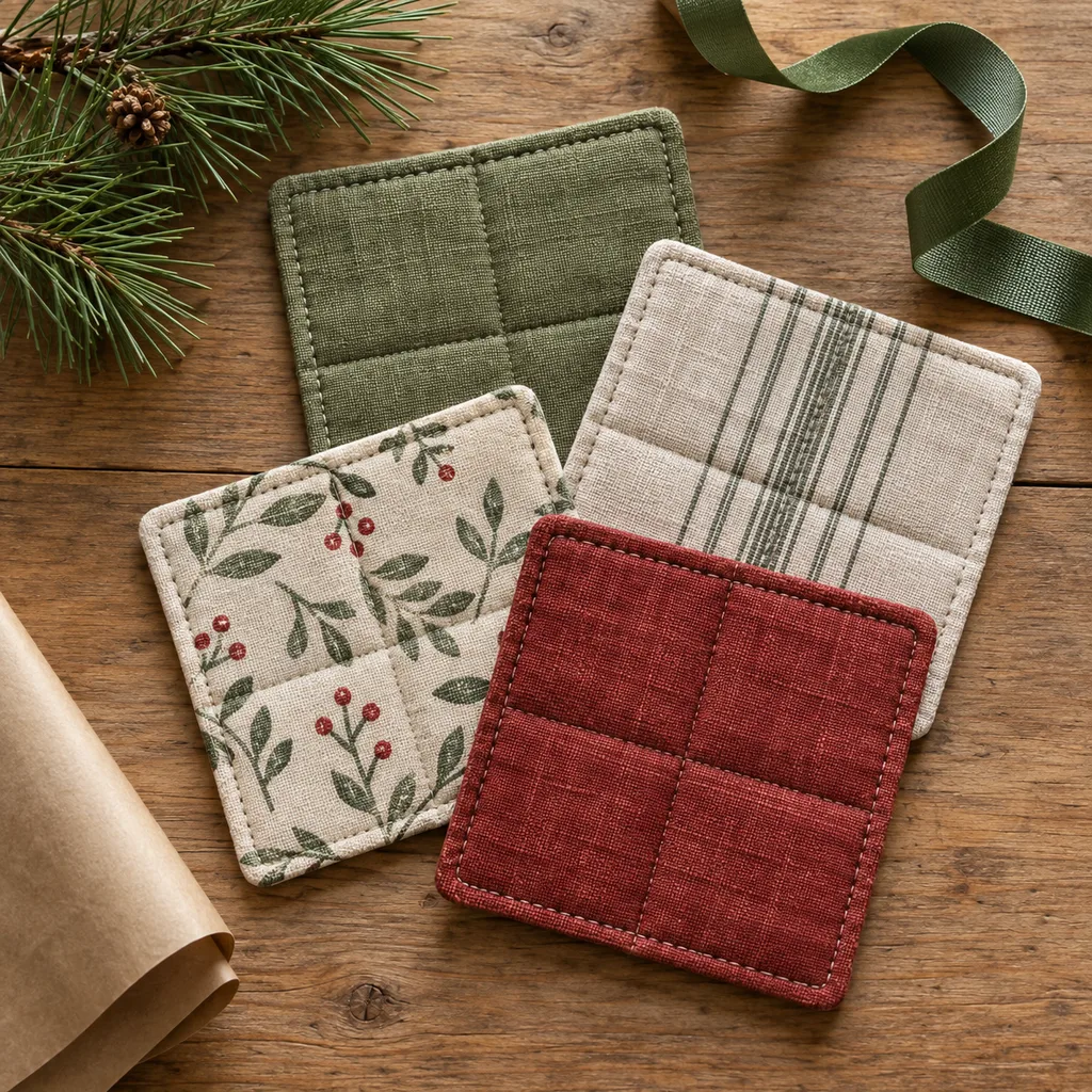 Representative photo-style image of fabric coasters — generated, not a specific product