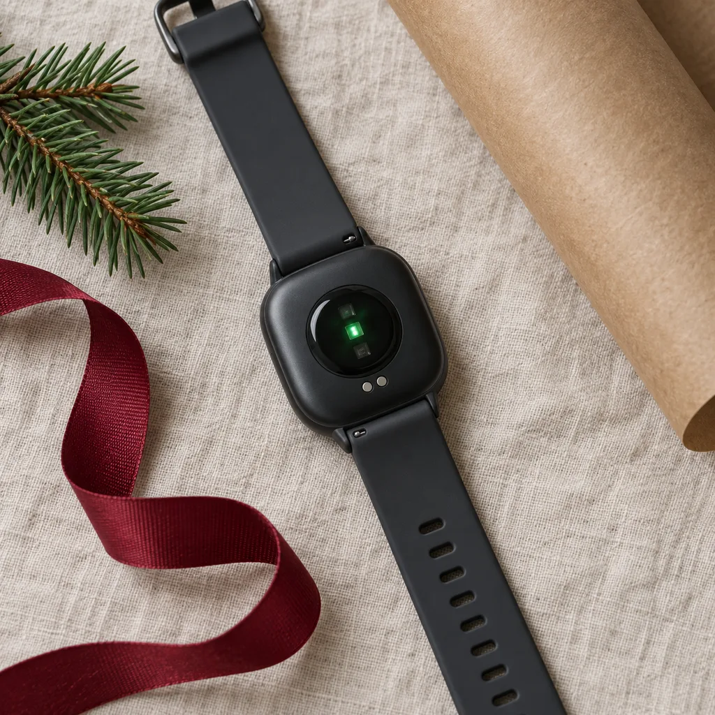 Representative photo-style image of wrist-worn optical heart rate tracker — generated, not a specific product